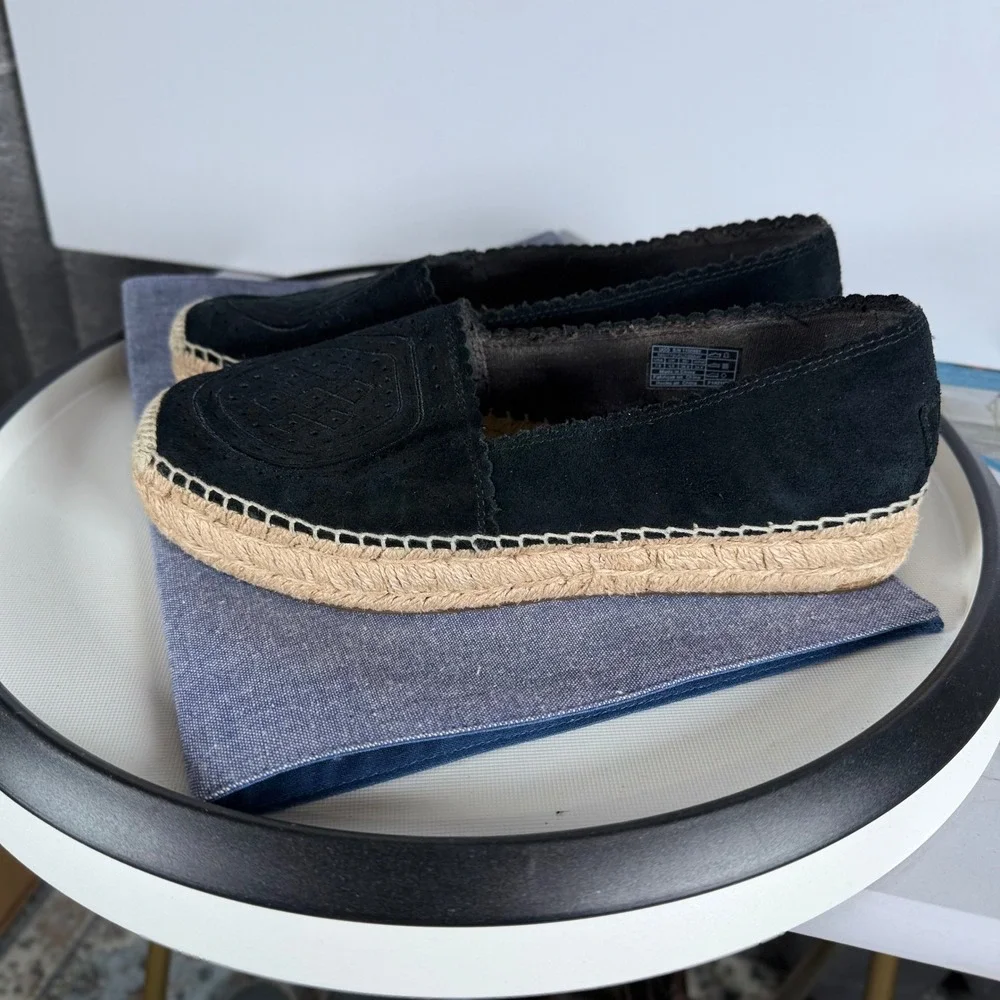 UGG Heidi Espadrille Flats Women 7.5 Black Suede Scalloped Slip‎ On Classic